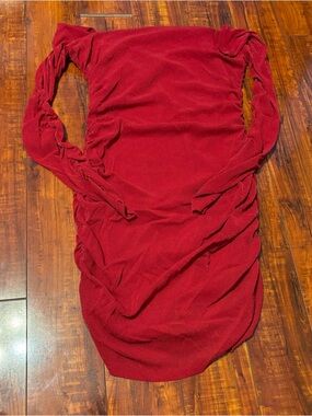 Red Long Sleeve Ruched Bodycon Dress